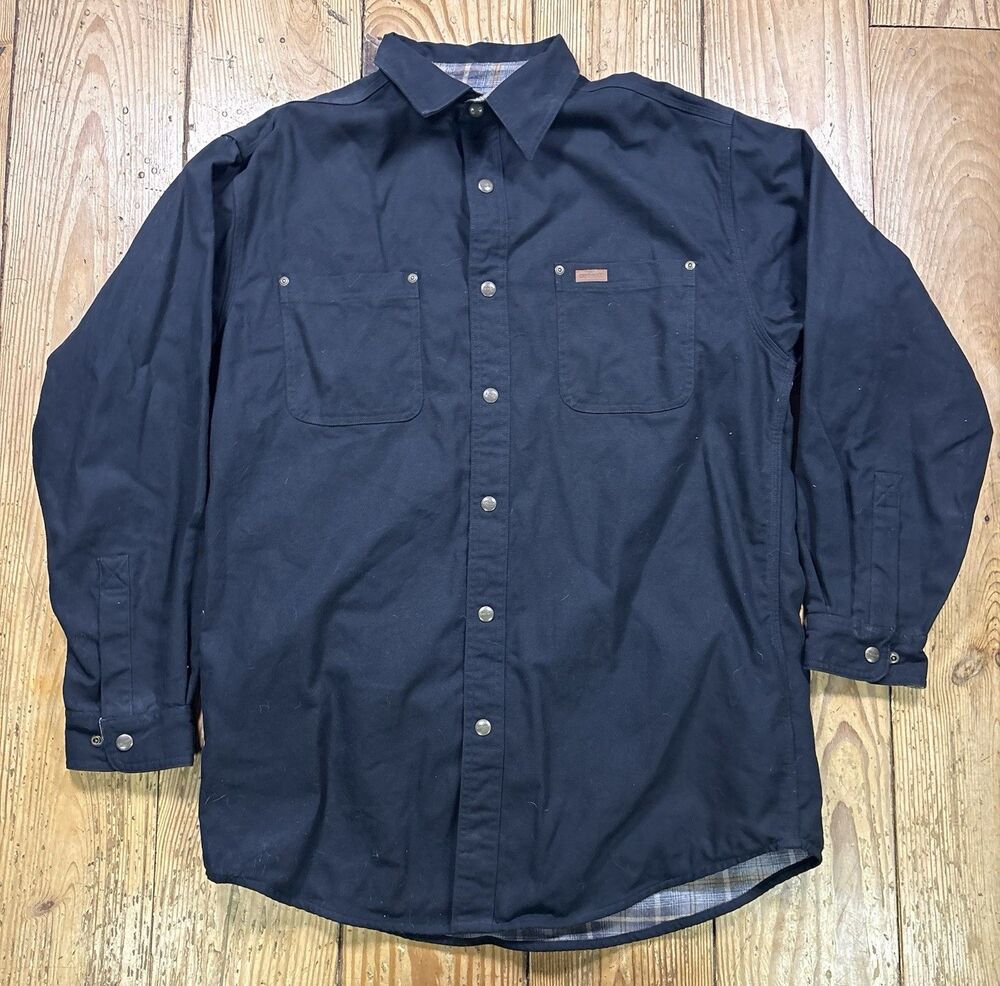 Carhartt Mens S296 BLK Flannel Lined Rugged Work Shirt Black Large Long Sleeve